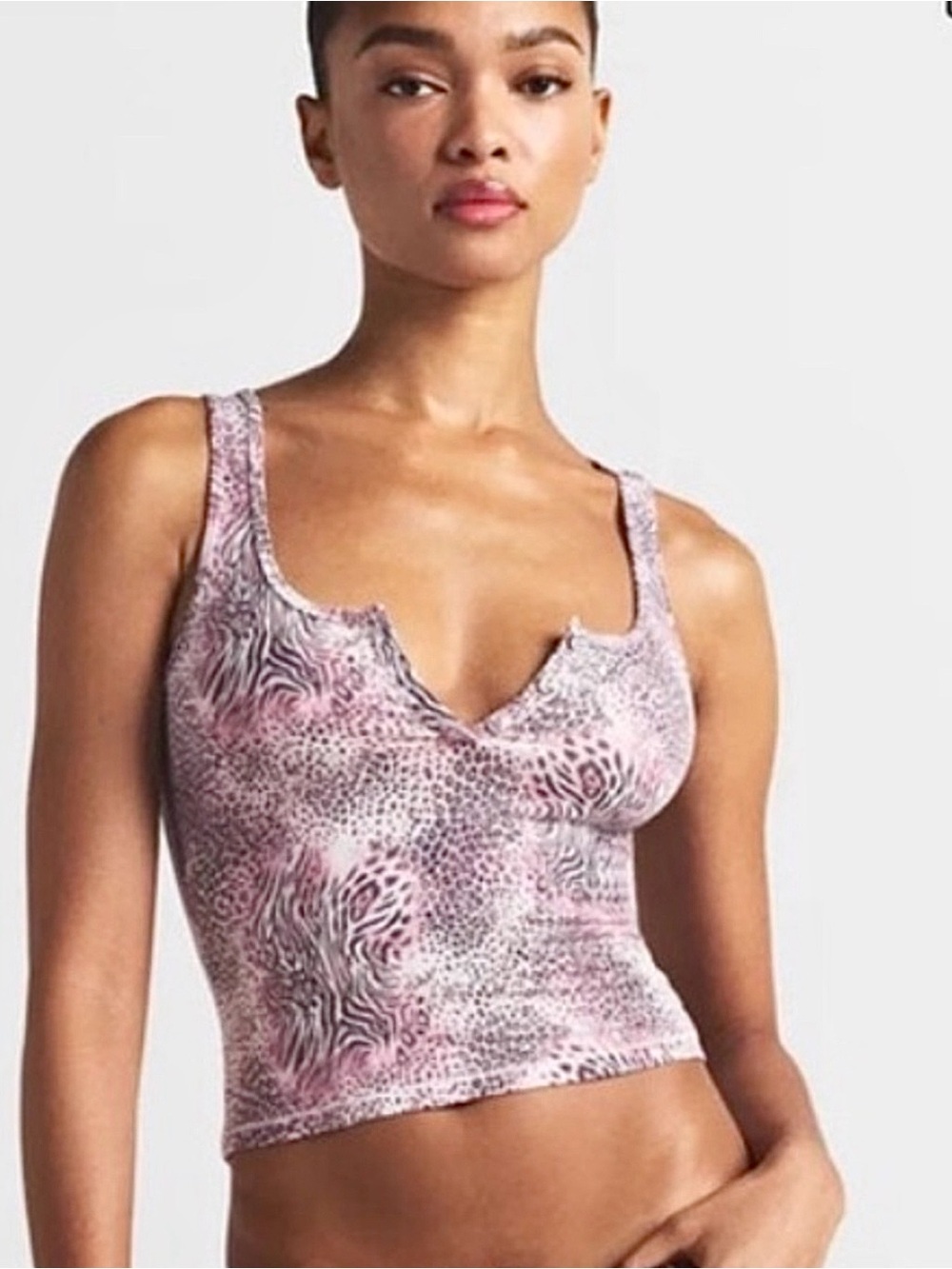 NWT SKIMS Pink Animal-Print Notch-Neck Tank XS